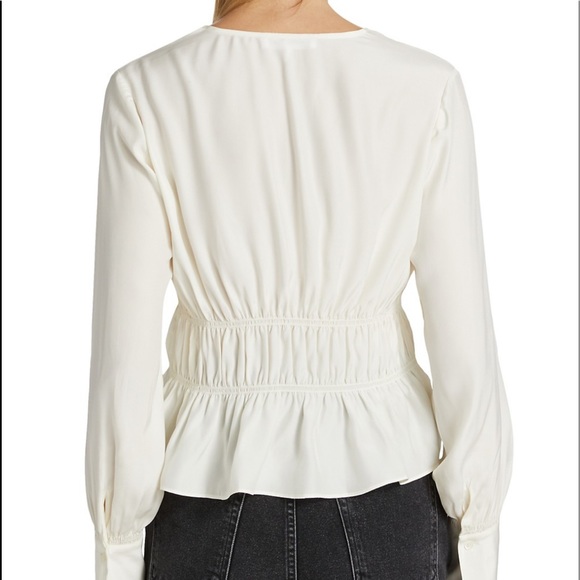 Frame Ruched V-Neck Silk Blouse Off White Large- New - Picture 5 of 14